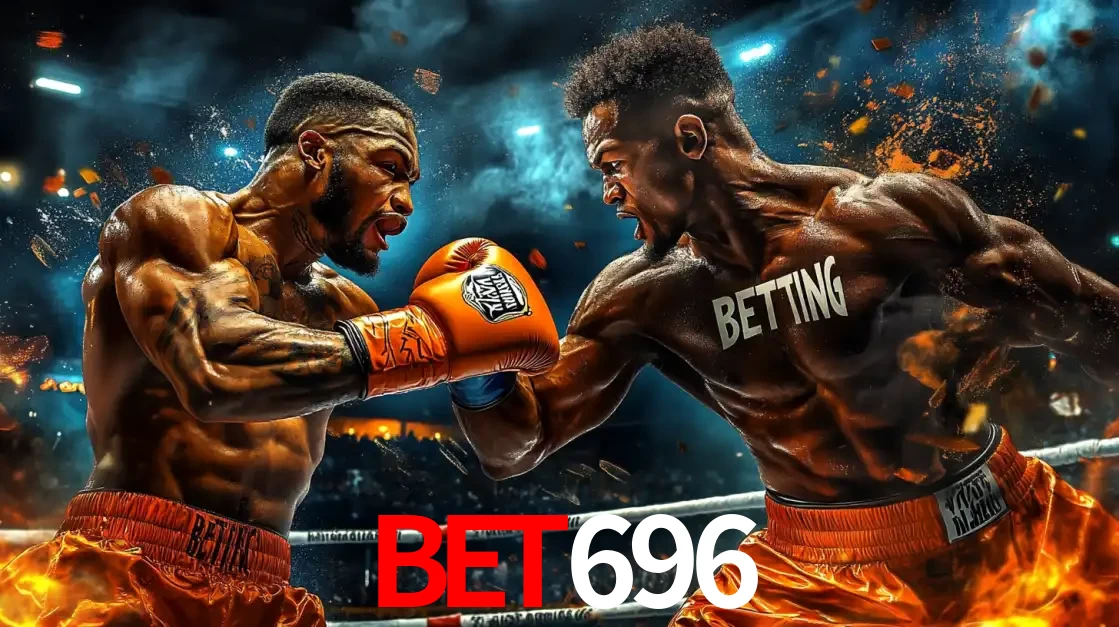 Dois boxeadores em uma luta intensa e explosiva, representando a adrenalina e as oportunidades de apostas em esportes de combate disponíveis na plataforma bet696.