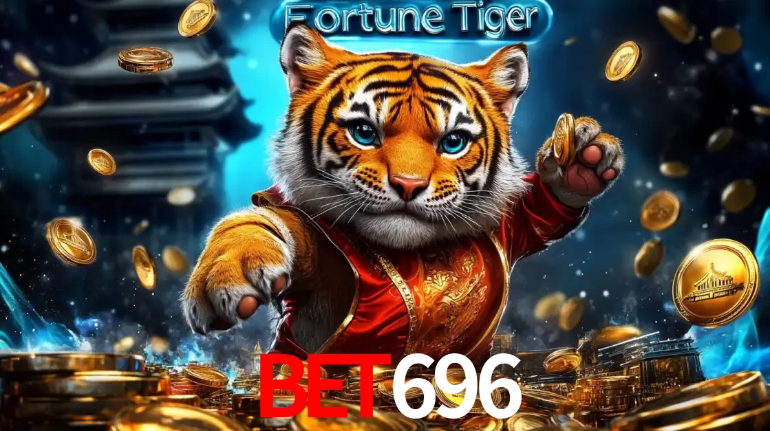 Imagem promocional do jogo de slot Fortune Tiger, com um tigre majestoso em traje tradicional cercado por uma fortuna em moedas de ouro, disponível agora no cassino bet696.