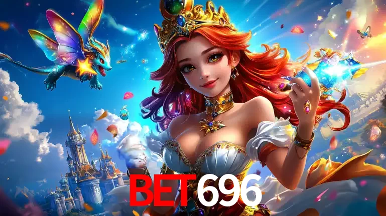 A princesa de um reino de fantasia mágico, com seu pequeno dragão, apresentando um mundo de prêmios encantados nos jogos de caça-níqueis do cassino bet696.